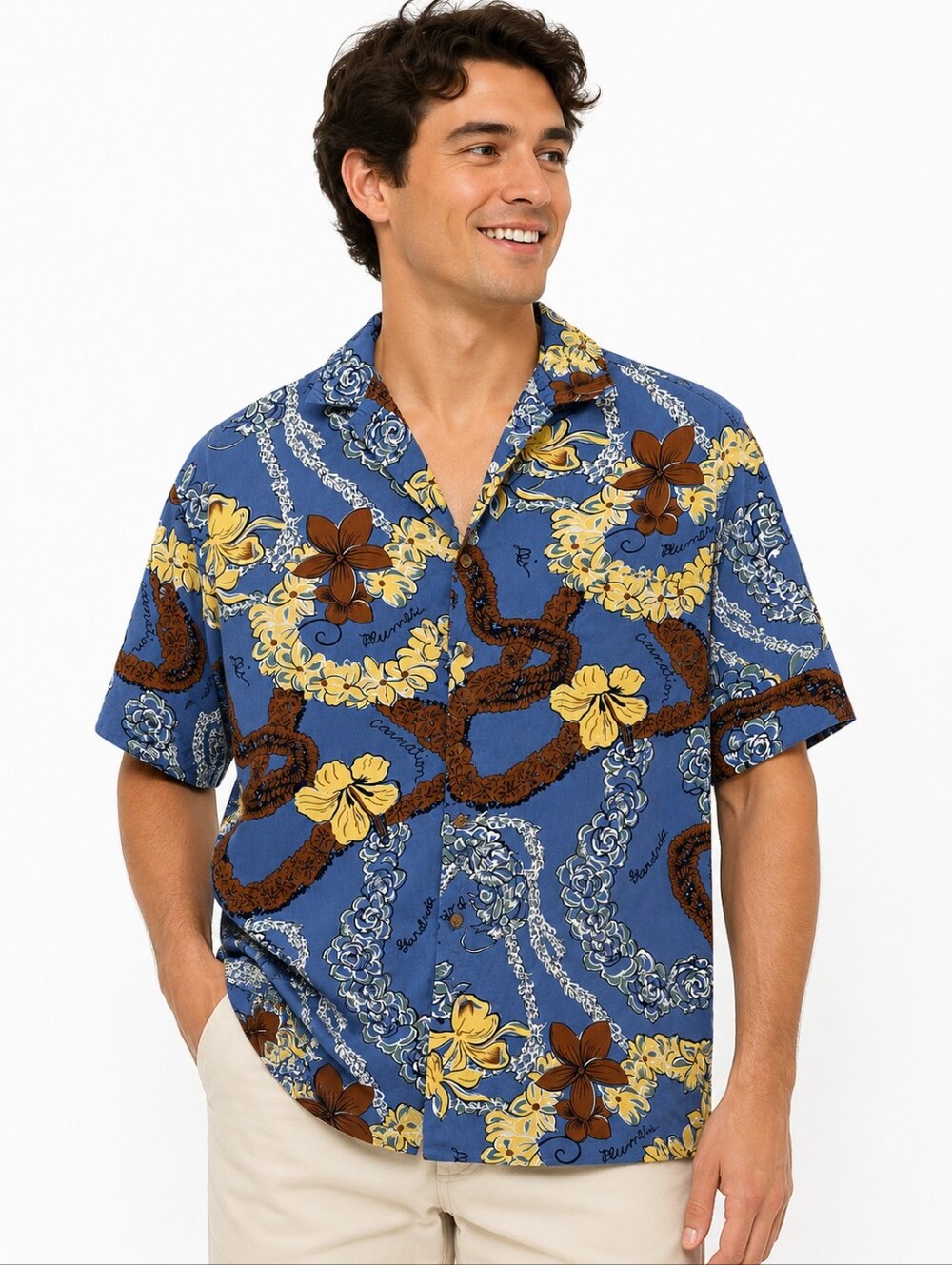 Hilo Hattie Hawaiian Original Blue Floral Rayon Aloha Shirt Men's Size M